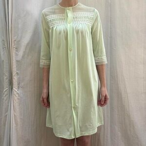 Light Green Button Down Nightgown/House Dress Vintage 60s/70s